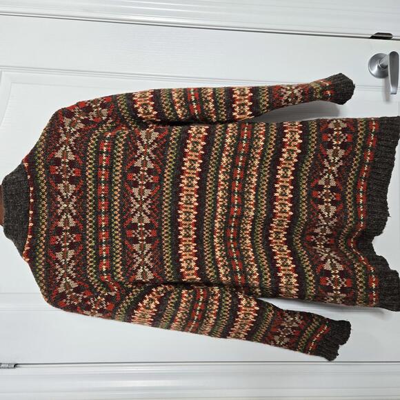 Pachamama Hand Knit Wool Cardigan Sweater Women's Large Nepal Earthy Red Orange - Picture 2 of 9